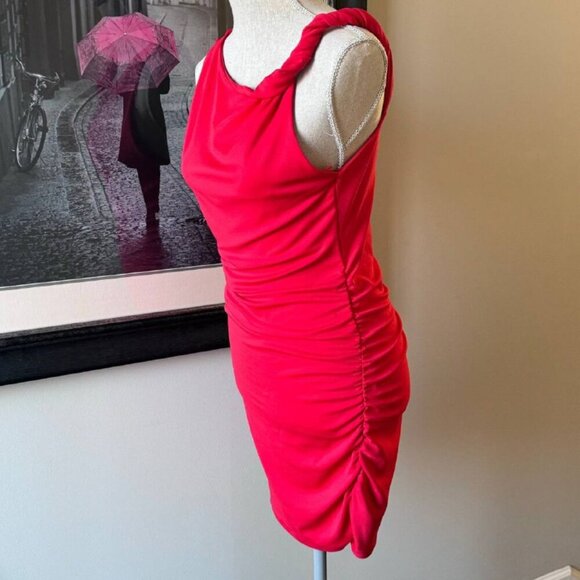 NWT! ZARA Asymmetrical Stretchy Little Red Dress - Size Large - Picture 4 of 8